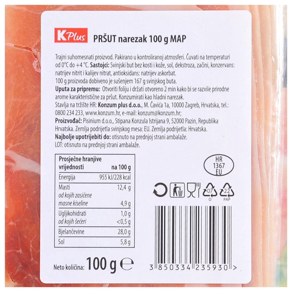 K Plus pršut 100g Akcija u trgovini Konzum
