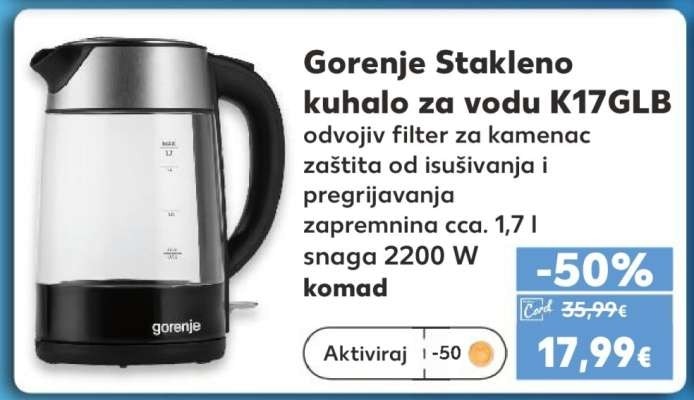 Gorenje stakleno kuhalo za vodu K17GLB komad Akcija u trgovini Kaufland