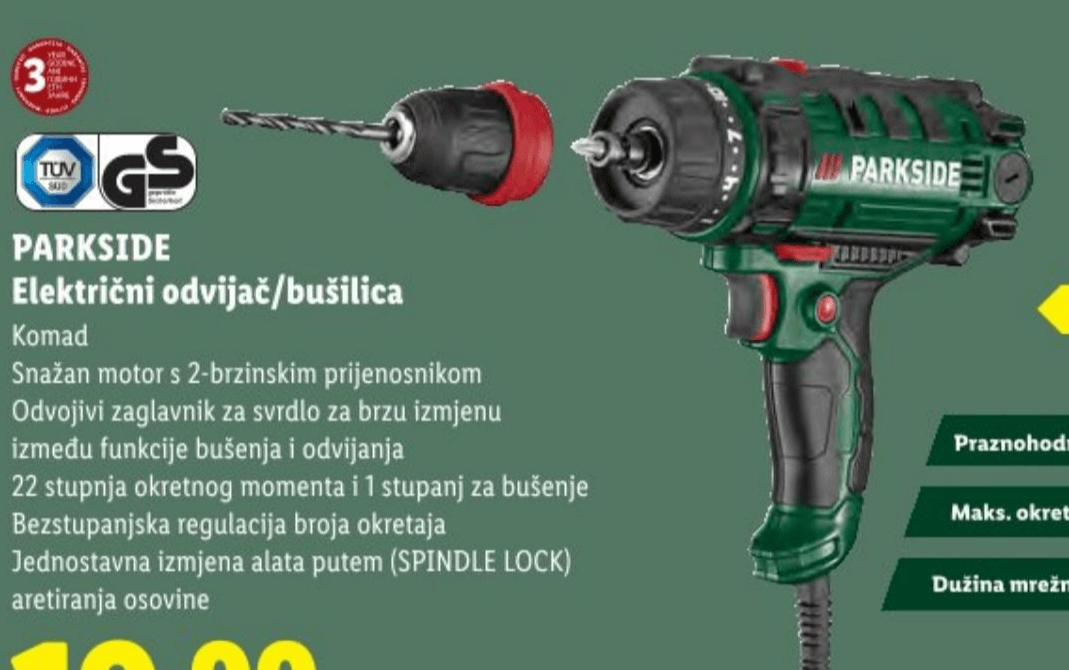 Parkside Električni odvijač/bušilica Komad - Akcija u trgovini Lidl