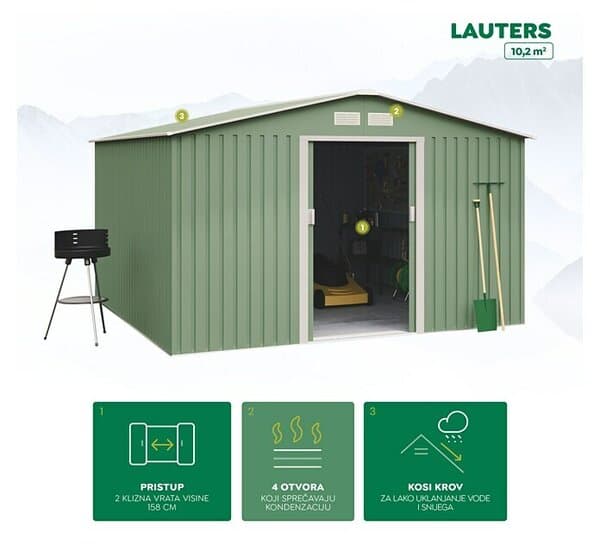 Vrtno spremište Lauters 324 x 322 x 160-205 cm, 10,2 m² Akcija u trgovini Bauhaus