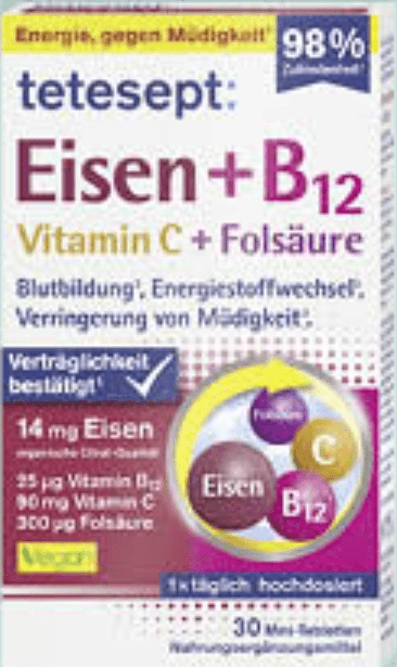 Tetesept željezo + B12 + C + folna kiselina 30 kom Akcija u trgovini Mueller