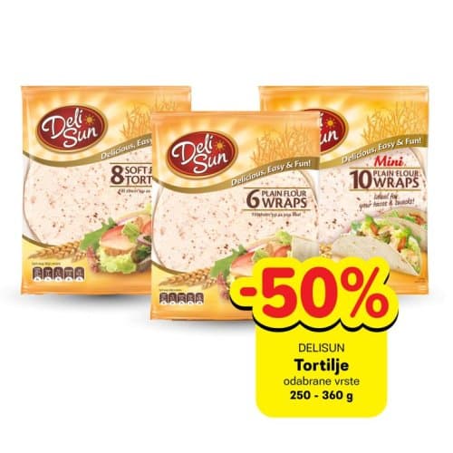 Delisun Tortilje 250-360 g Akcija u trgovini Plodine