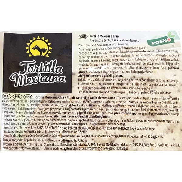 Tortilla Mexicana tortilja chia ili fit 25 cm, 390 g, 6 kom Akcija u trgovini Stanić Diskont