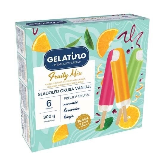 Gelatino Sladoled vanilija s voćnim prelijevom 6 x 60 ml Akcija u trgovini Plodine