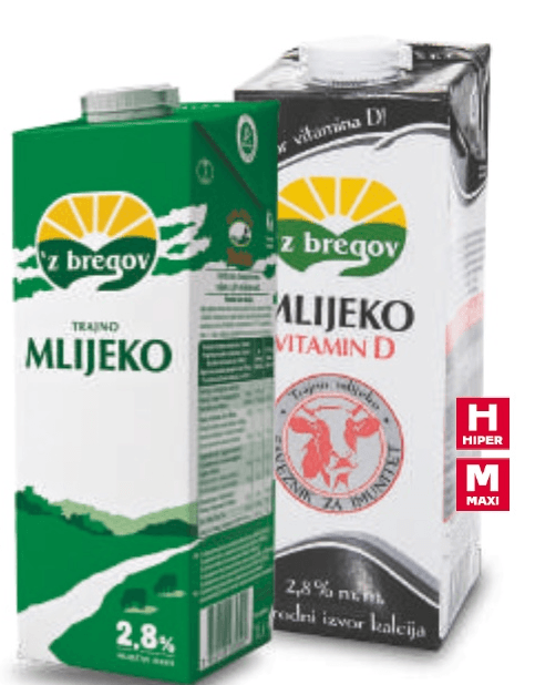 'z bregov Trajno mlijeko 2 L 'z bregov, Vindija Akcija u trgovini Tommy