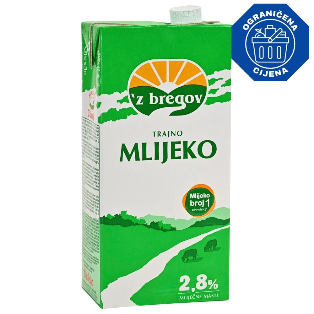 Mlijeko trajno 2,8% m.m. 'z bregov 2 l Akcija u trgovini NTL
