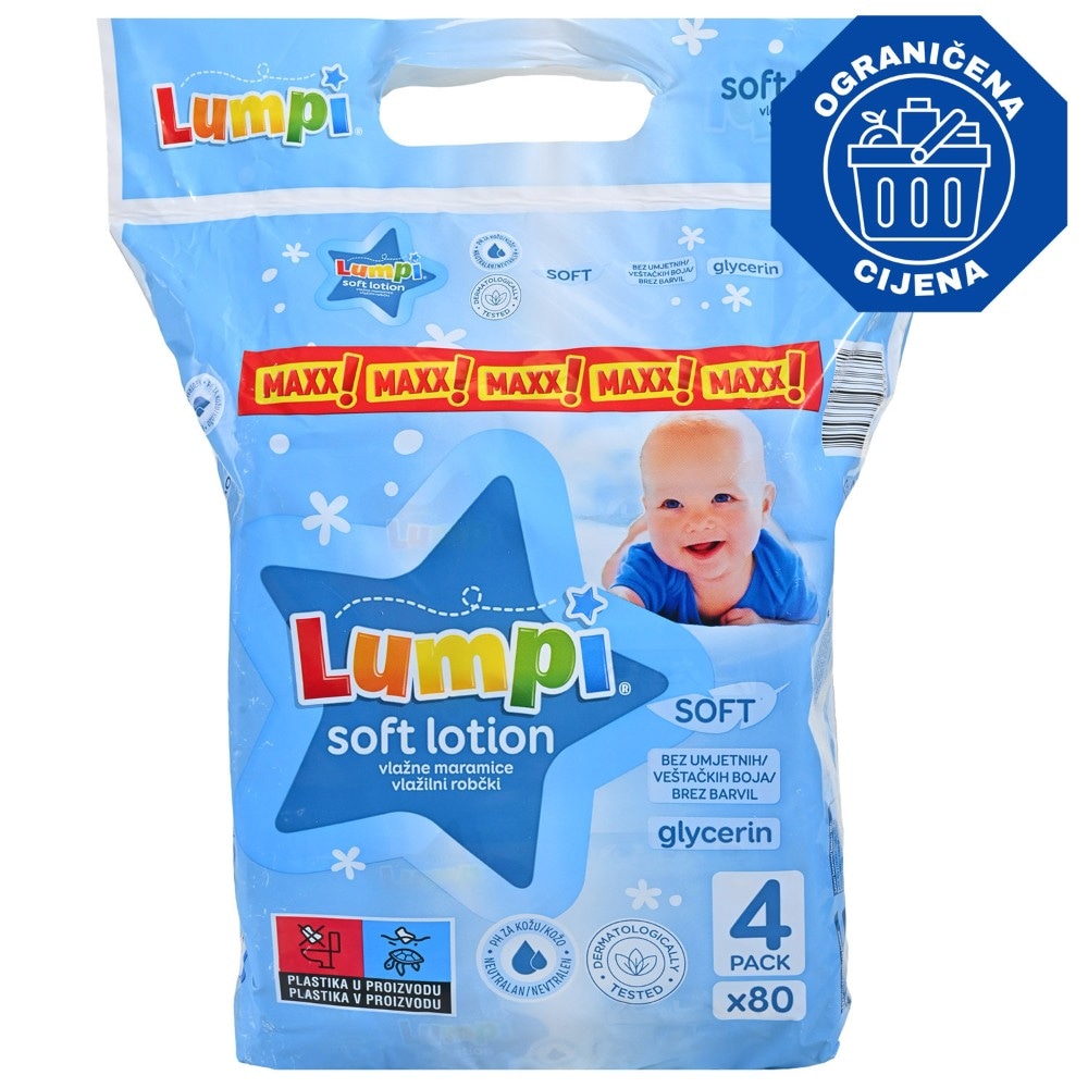 Lumpi vlažne maramice soft 4 x 80 kom Akcija u trgovini Konzum