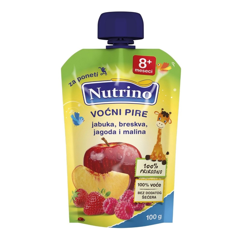 Nutrino Voćni pire jabuka, breskva, jagoda i malina 100g Akcija u trgovini Pivac