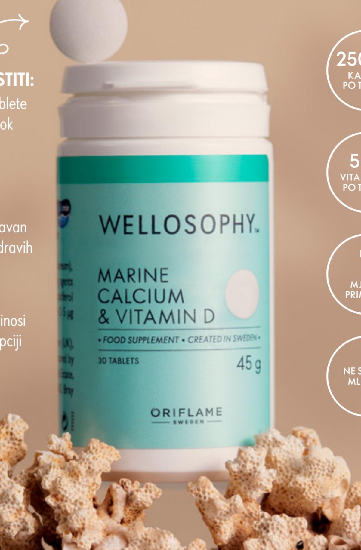 Wellosophy morski kalcij i vitamin D 30 tableta, 45 g - Akcija u trgovini Oriflame