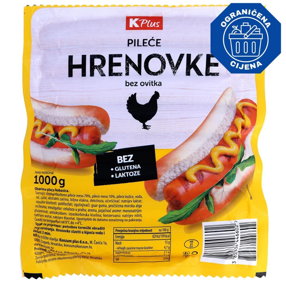 K Plus Hrenovke 1000g - Akcija u trgovini Konzum