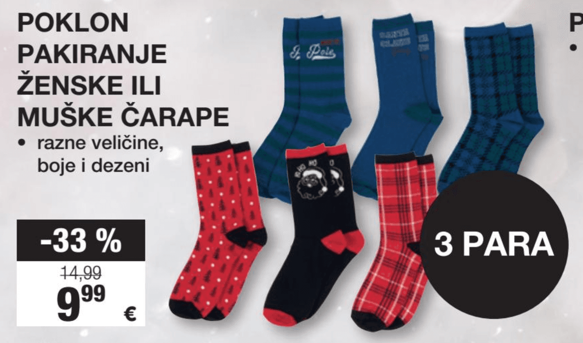 Poklon pakiranje ženske ili muške čarape 3 para Akcija u trgovini Interspar
