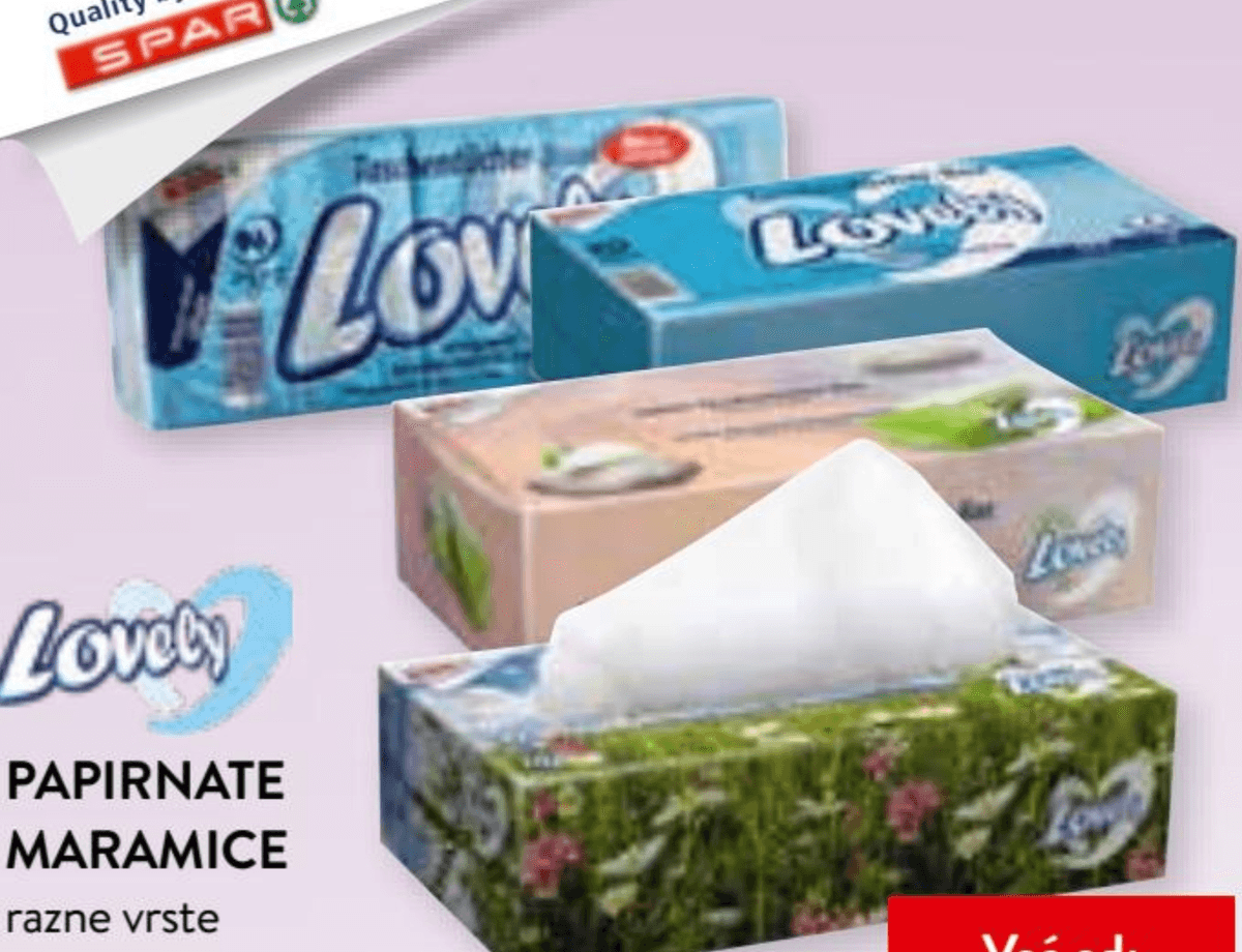 Papirnate maramice Lovely 15 x 10 ili 100/1 ili 80/1 - Akcija u trgovini Spar