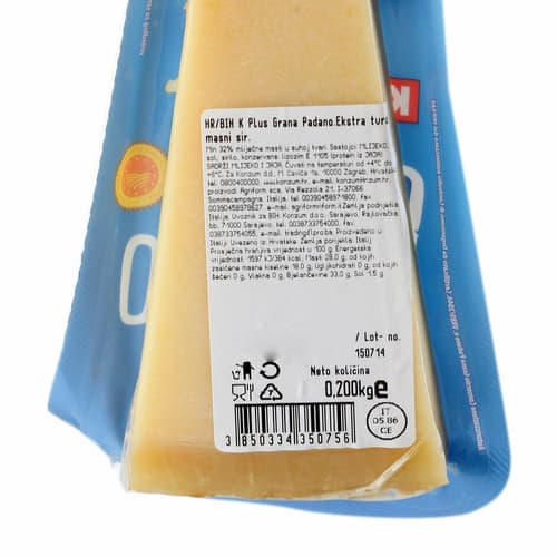 K Plus Grana Padano sir tvrdi 200 g Akcija u trgovini Konzum