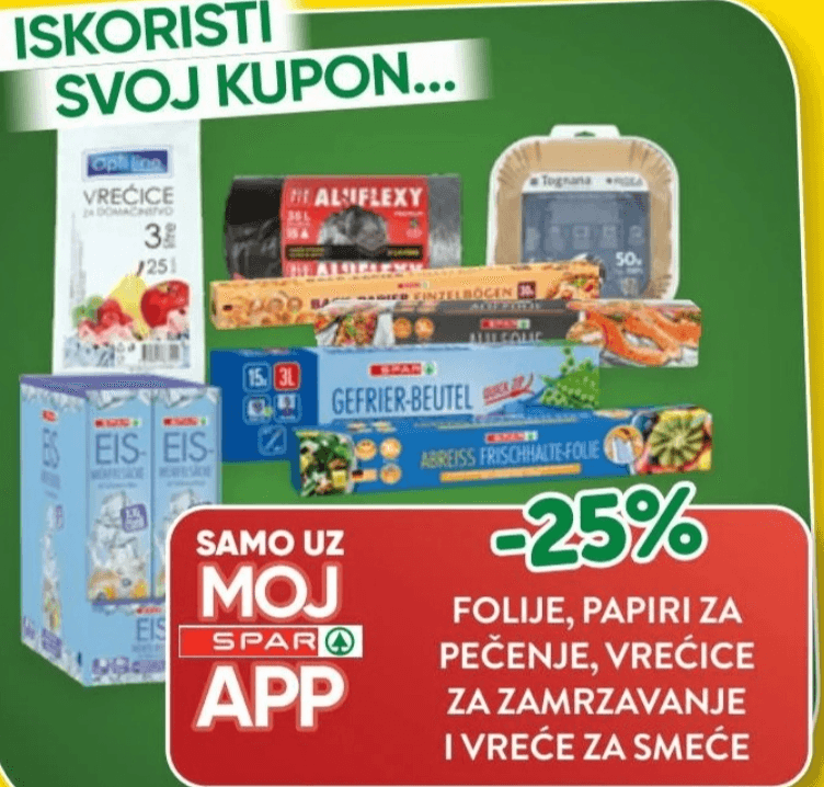 Folije, papiri za pečenje, vrećice za zamrzavanje i vreće za smeće - Akcija u trgovini Spar