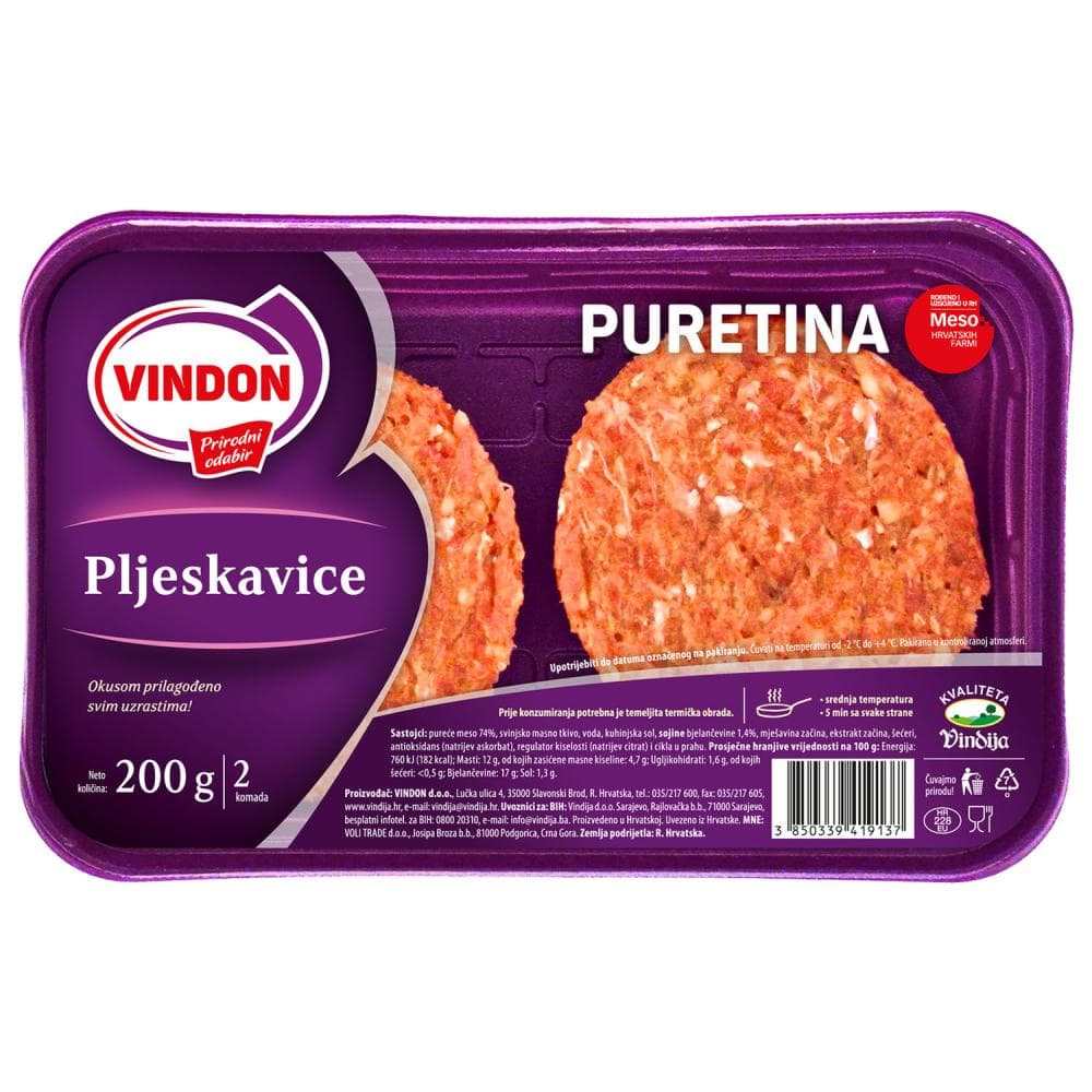 Vindon Pureće pljeskavice 200 g Akcija u trgovini Plodine
