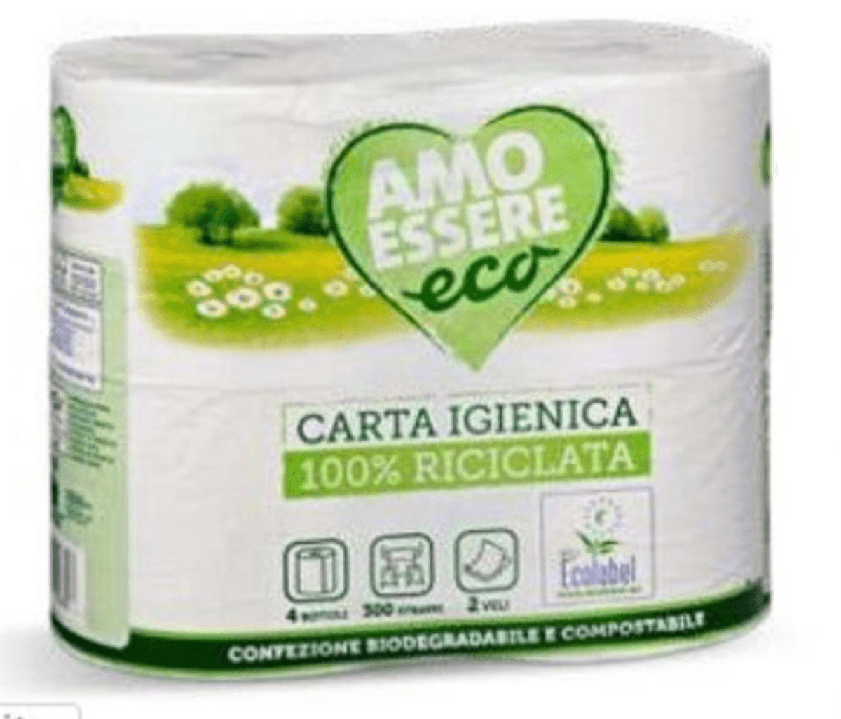 Toaletni papir reciklirani 4 role AMO ESSERE eco Akcija u trgovini Eurospin