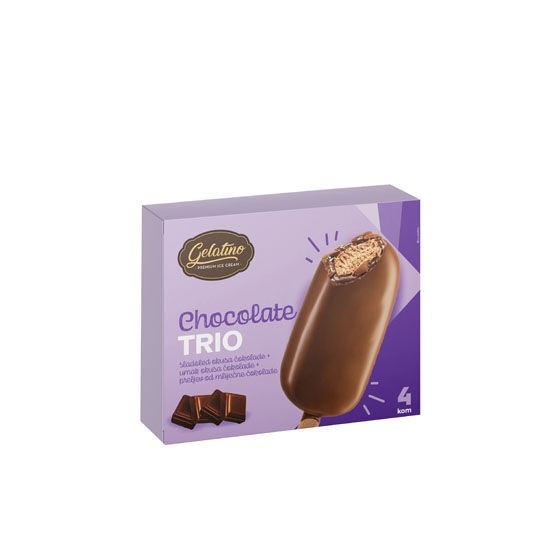 Gelatino Sladoled Chocolate trio ili Caramel trio 4 x 90 ml Akcija u trgovini Plodine
