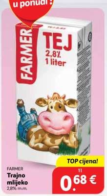Farmer Trajno mlijeko 1 l - Akcija u trgovini Trgovina Krk
