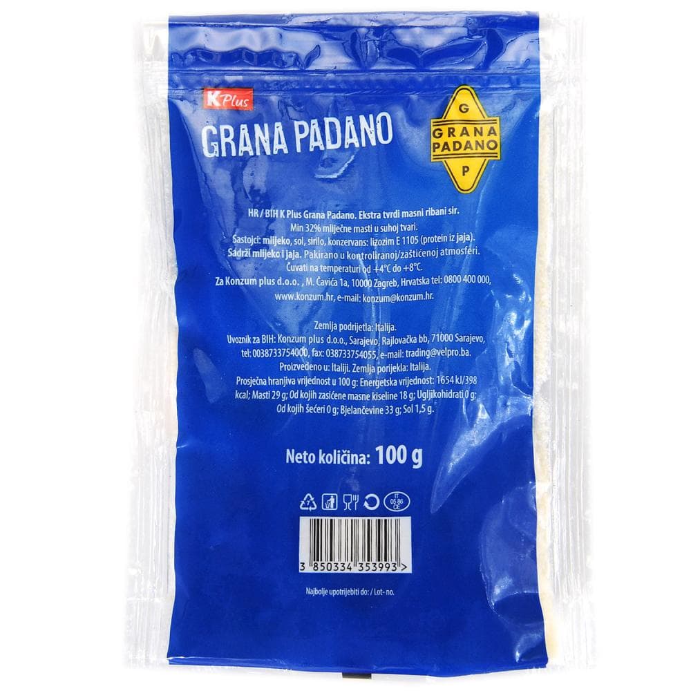 K Plus Grana Padano sir 100g Akcija u trgovini Konzum