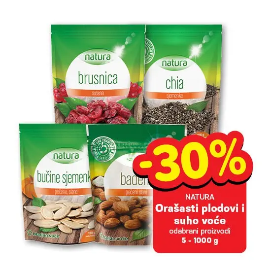Natura orašasti plodovi i suho voće 5 - 1000 g Akcija u trgovini Plodine