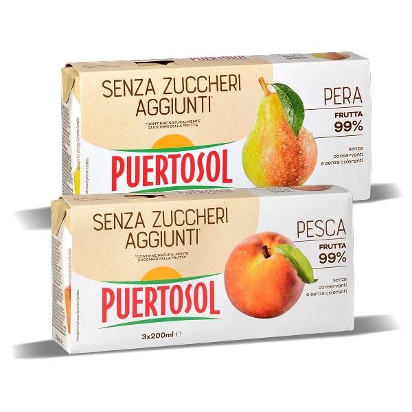 Sok kruška/breskva 99% voća bez dodanog šećera 3 x 200 ml PUERTOSOL Akcija u trgovini Eurospin
