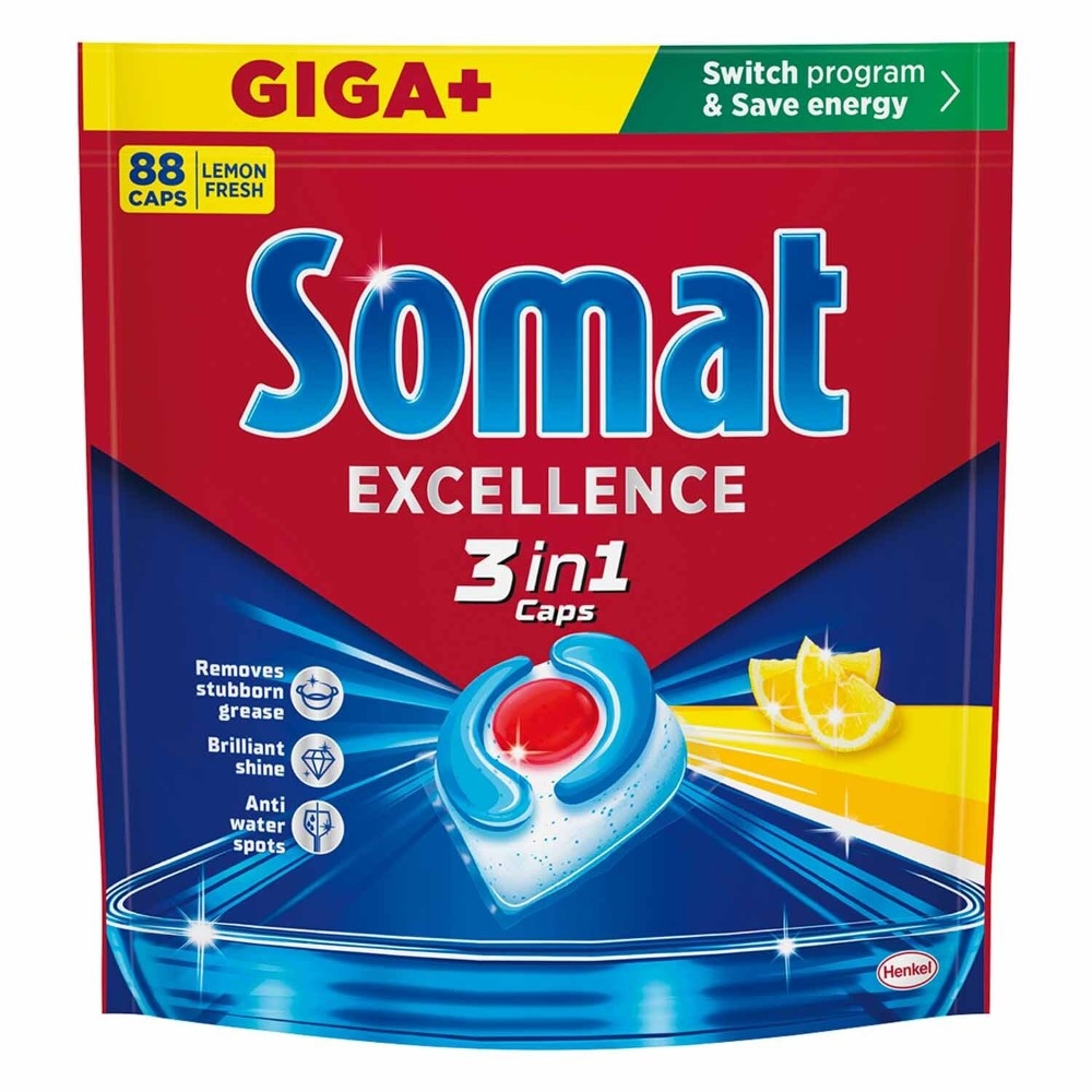 Kapsule za strojno pranje posuđa Somat 3 u 1 Excellence Lemon 88 kom - Akcija u trgovini KTC