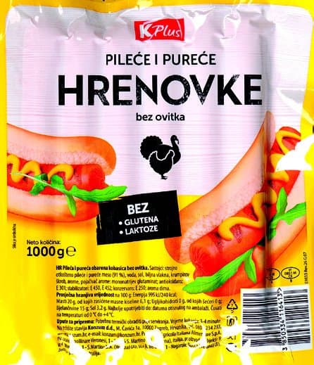 K Plus hrenovke 1kg Akcija u trgovini Konzum
