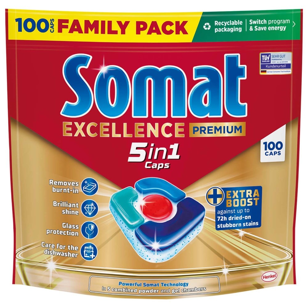 Somat Excellence Premium 5u1 kapsule za strojno pranje posuđa 100 kom. Akcija u trgovini Dm