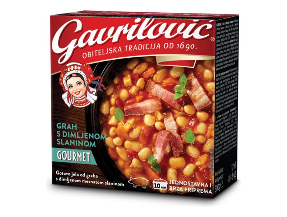 Grah Gavrilović S dimljenom slaninom 300 g Akcija u trgovini Boso