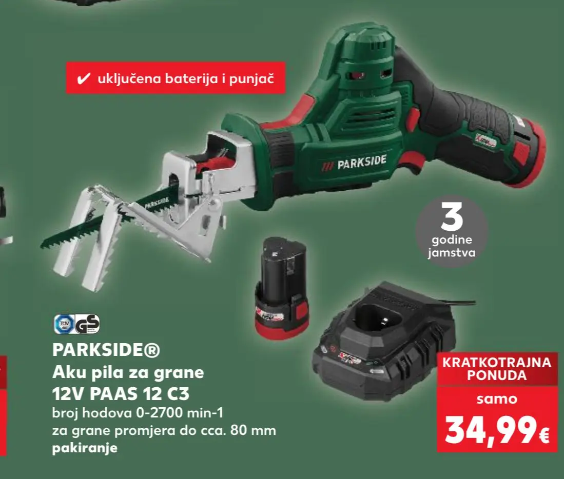 Aku pila za grane 12V PAAS 12 C3 PARKSIDE Akcija u trgovini Kaufland