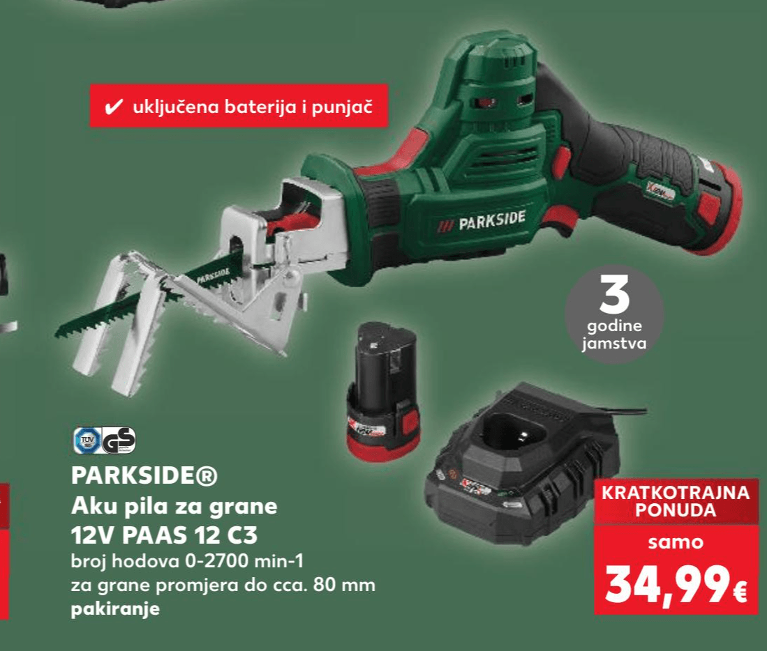 Aku pila za grane 12V PAAS 12 C3 PARKSIDE Akcija u trgovini Kaufland