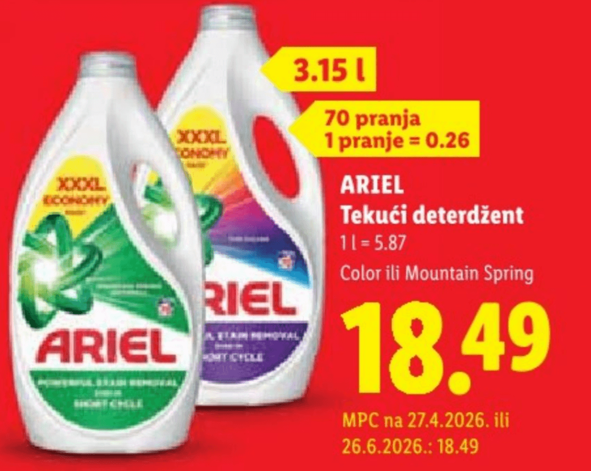 Ariel Tekući deterdžent 3.15 l - Akcija u trgovini Lidl