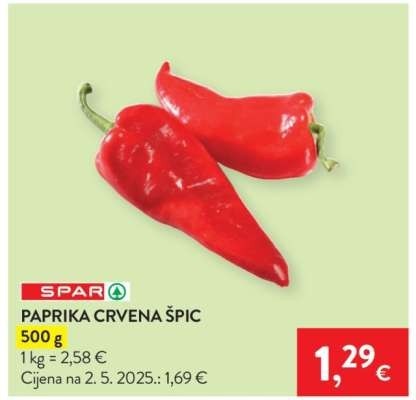 Paprika crvena špic 1 kg Akcija u trgovini Spar