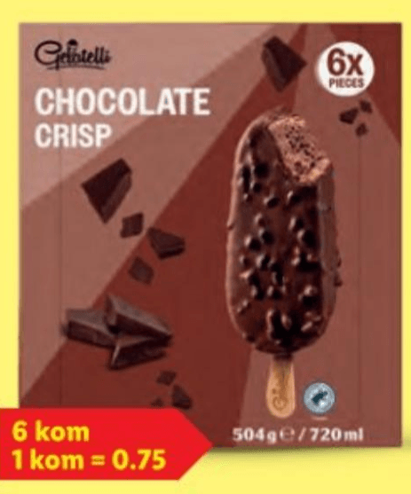 Gelatelli sladoled na štapiću Chocolate Crisp 6 x 120 ml Akcija u trgovini Lidl