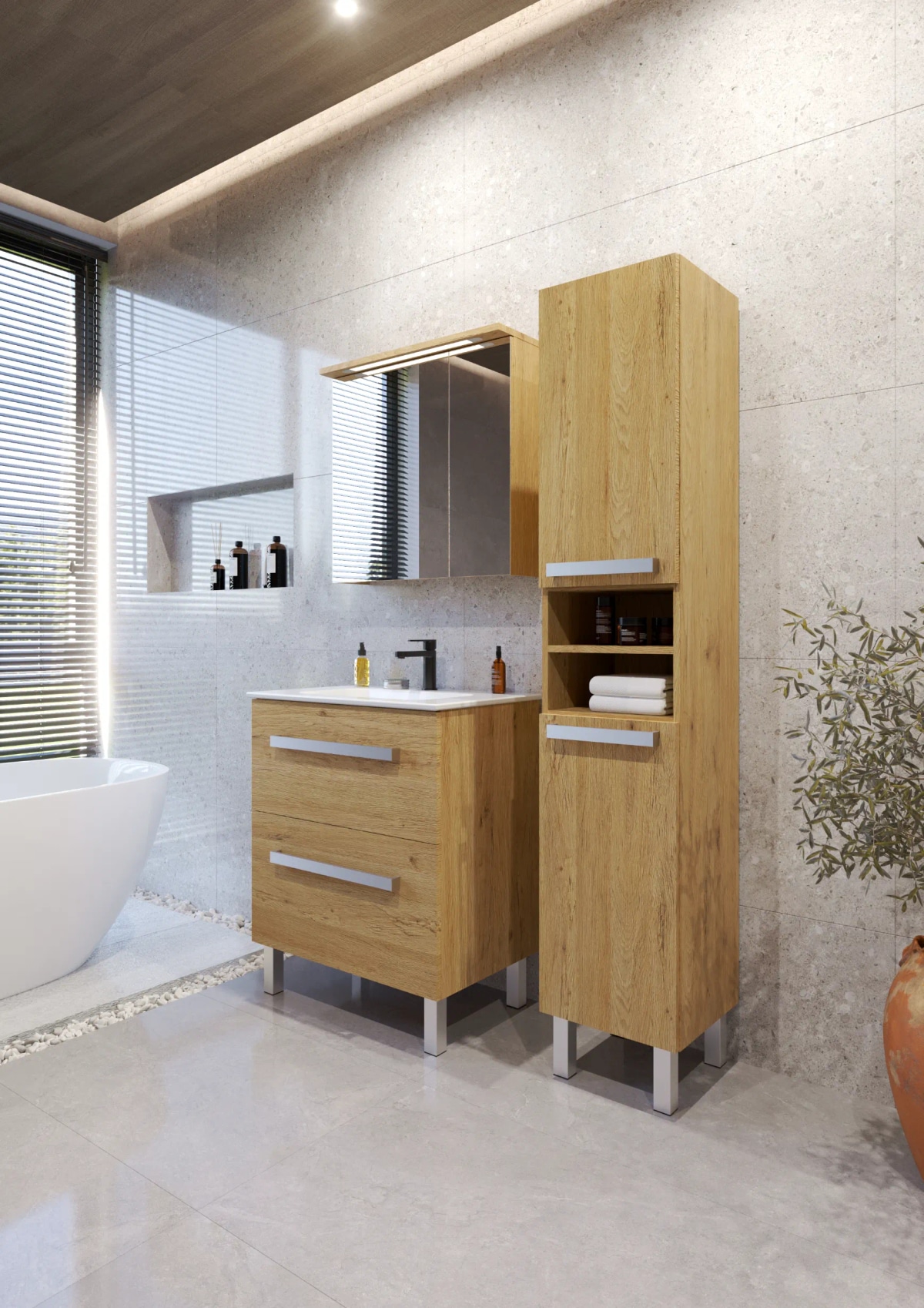 Ogledalo s ormarićem i LED rasvjetom SARA HRAST - Akcija u trgovini Pevex