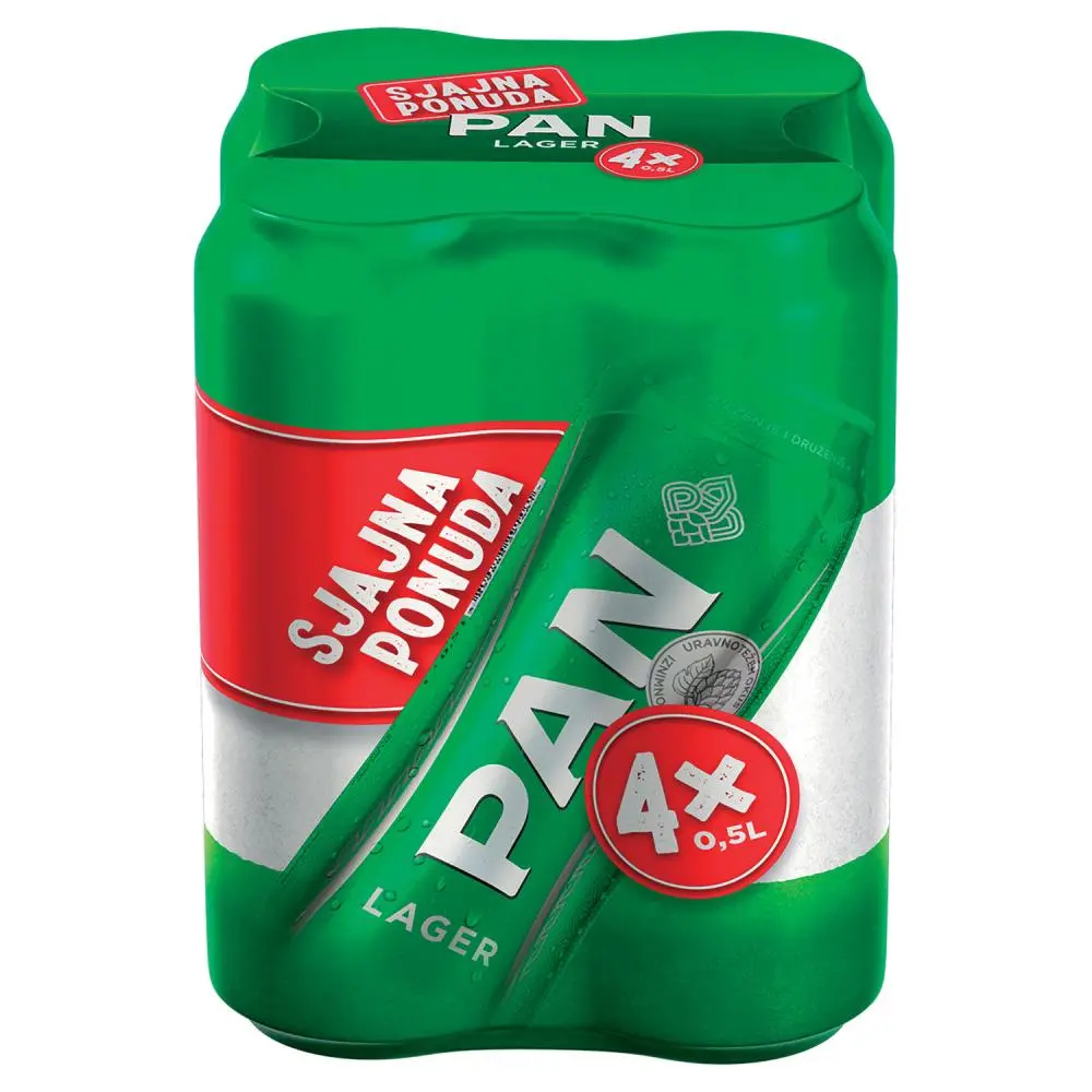 Pan pivo svijetlo 4,8% alk. 2 l (4 x 0,5 l) Akcija u trgovini NTL