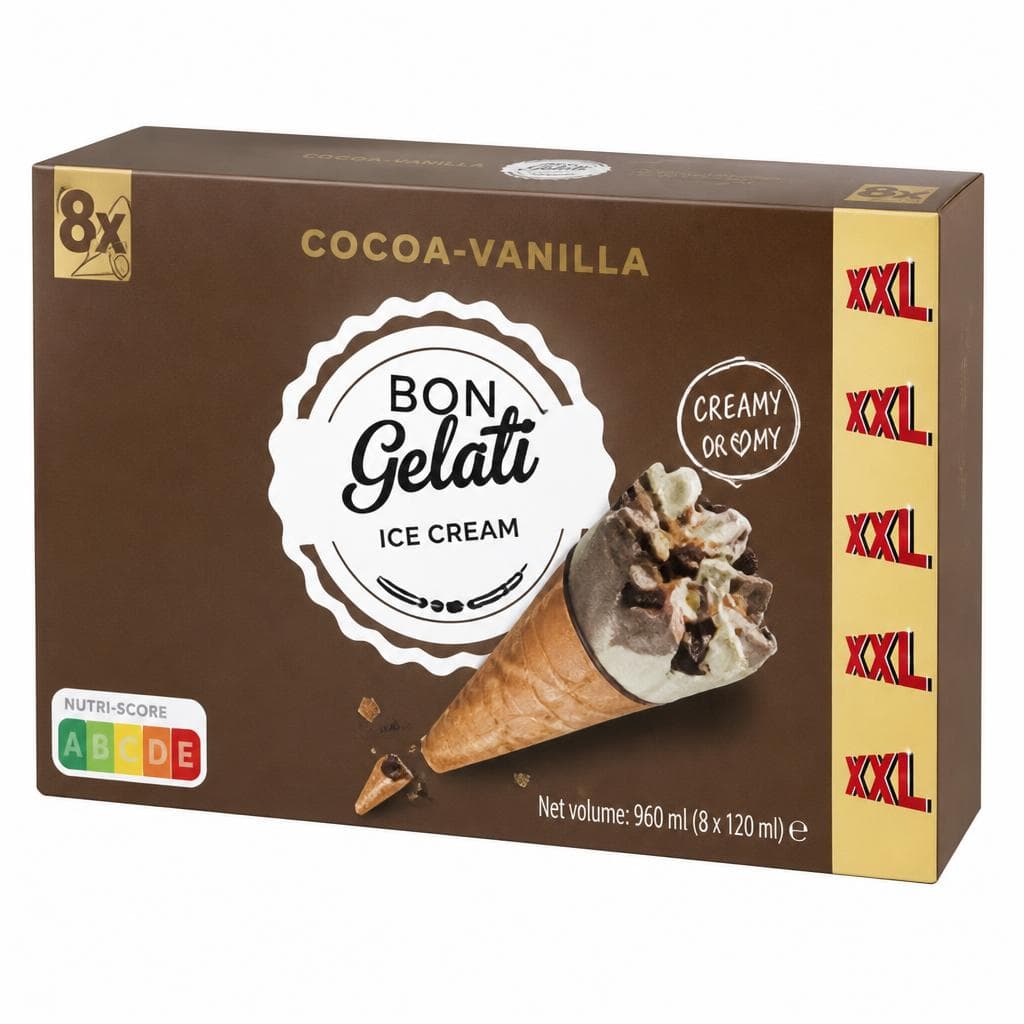 BON Gelati sladoled u kornetu XXL 2 x 8 x 120 ml Akcija u trgovini Lidl