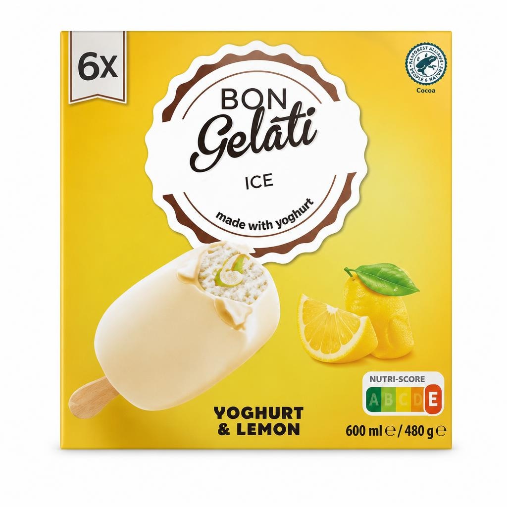 BON GELATI Sladoled od jogurta i limuna 6 x 100 ml - Akcija u trgovini Lidl