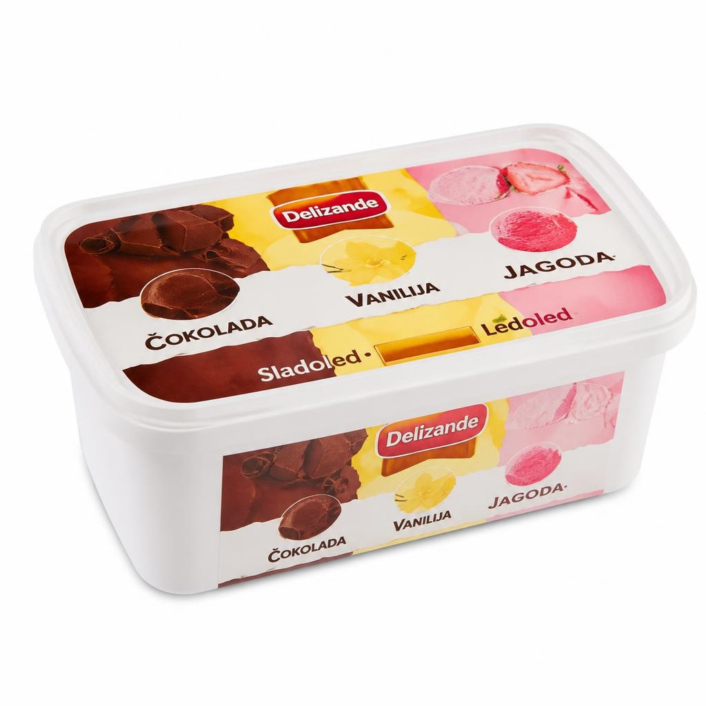 Delizande Sladoled od čokolade, vanilije i jagode 950 g Akcija u trgovini Eurospin