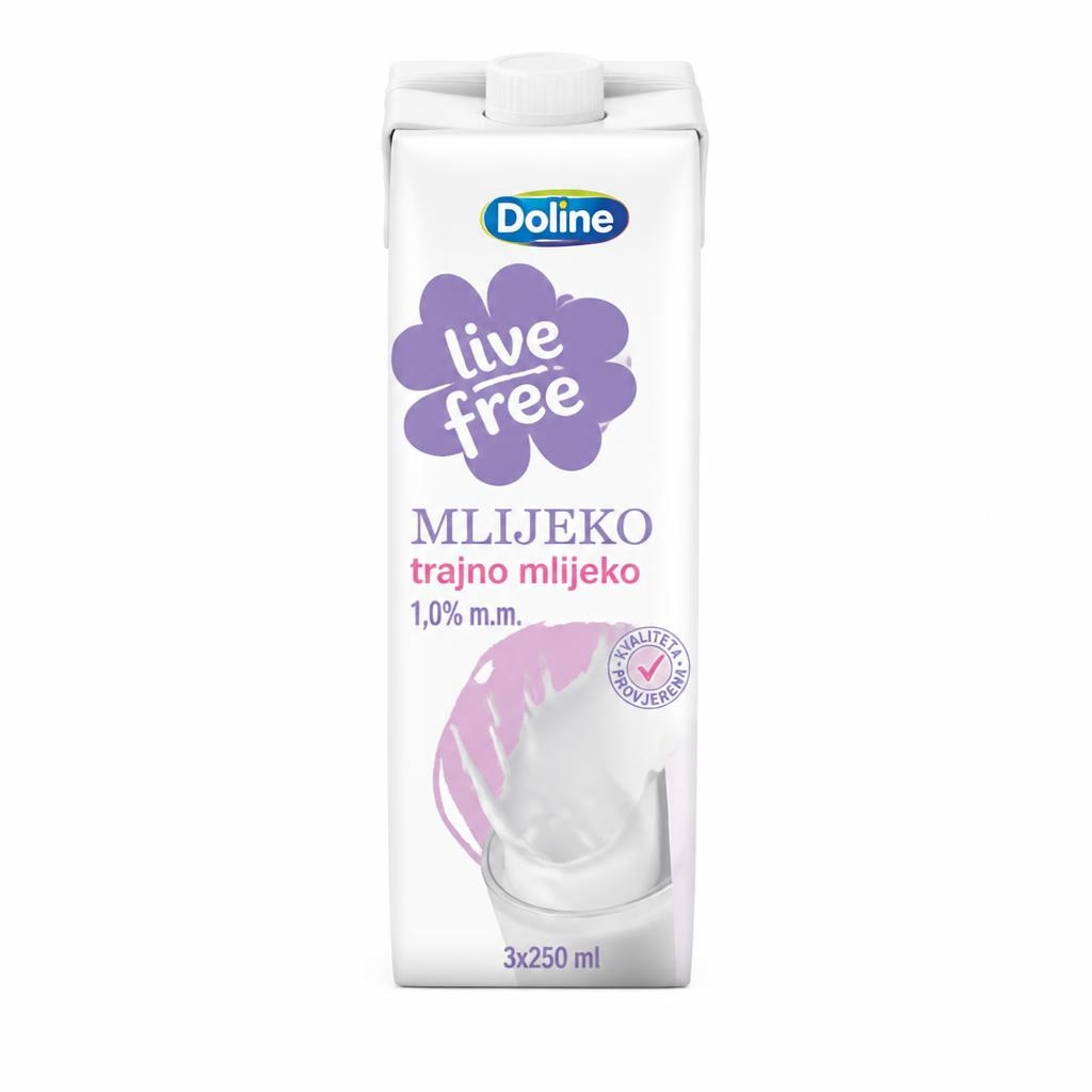 Live Free Doline trajno mlijeko 1,0% m.m. 3x250 ml Akcija u trgovini Plodine