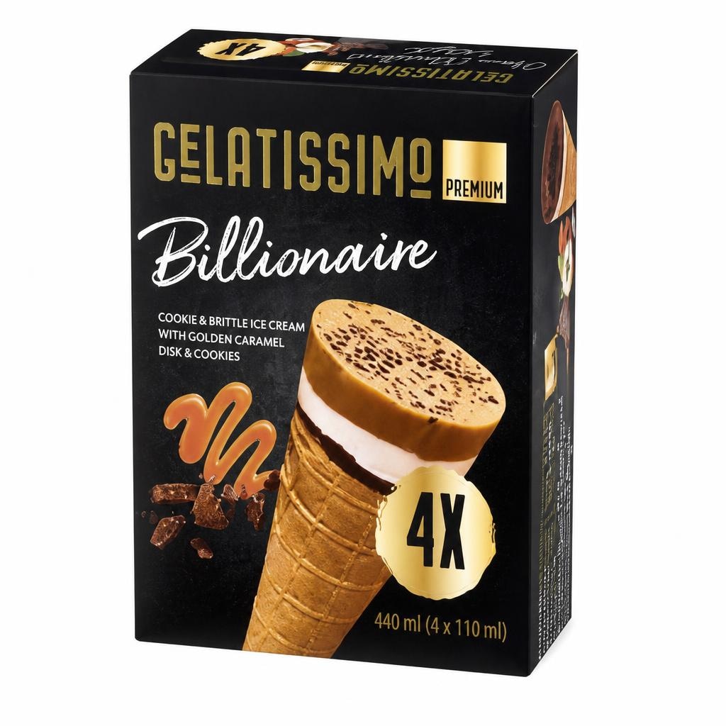 Gelatissimo Sladoled Kornet Billionaire 4x110ml - Akcija u trgovini Konzum