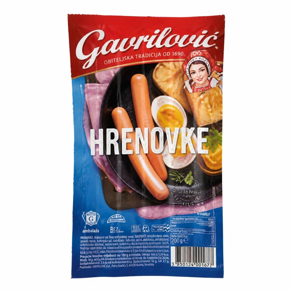 Gavrilović hrenovke 200 g Akcija u trgovini Ribola