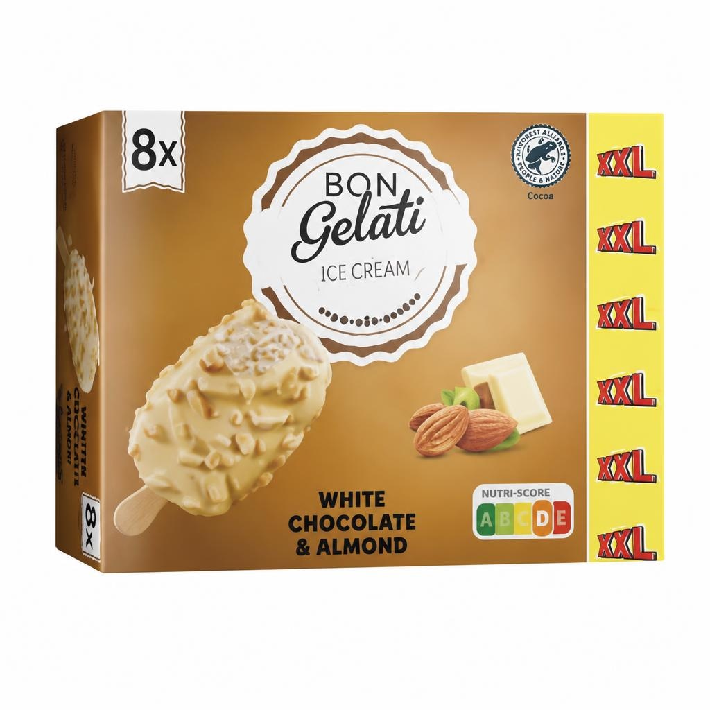 Bon Gelati Sladoled bijela čokolada i badem 8 x 100 ml - Akcija u trgovini Lidl