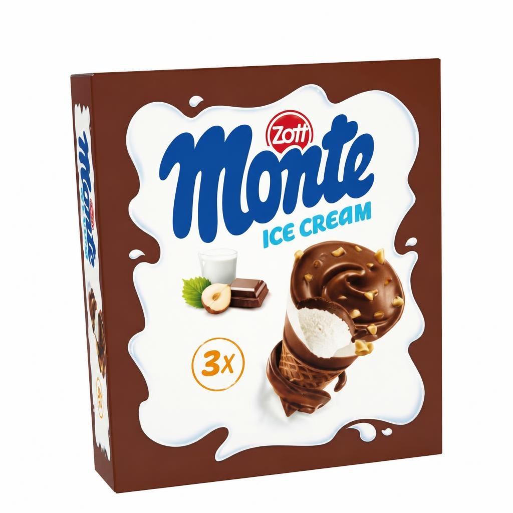 Zott Monte sladoled kornet 3 x 120 ml/ 231 g Akcija u trgovini Stanić Diskont