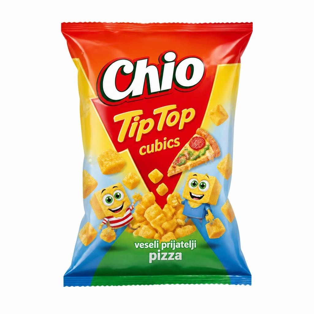Chio Tip Top cubics, veseli prijatelji, pizza 50 g / 45 g Akcija u trgovini Bakmaz